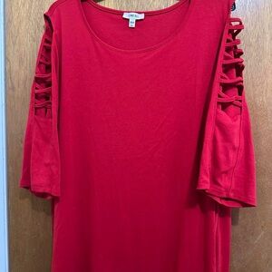 Red 3/4 Sleeve Top with Cut-Out Sleeves